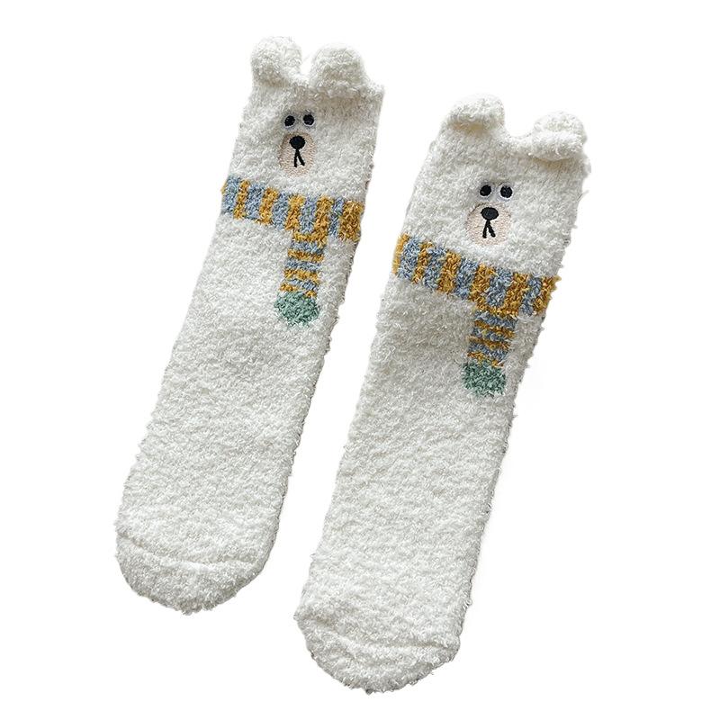 Verdickte Korallenfleece-Halbhohe Socken, Warme Lange Socken für Herbst und Winter, Schlafsocken und Niedliche Flauschige Haussocken