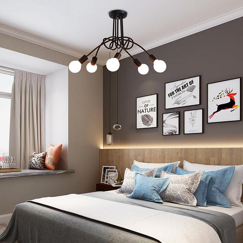 5 Light Sputnik Chandelier Modern Farmhouse Lighting Semi Flush Mount Ceiling Lamp Retro Iron Pendant Light For Bedroom Kitchen