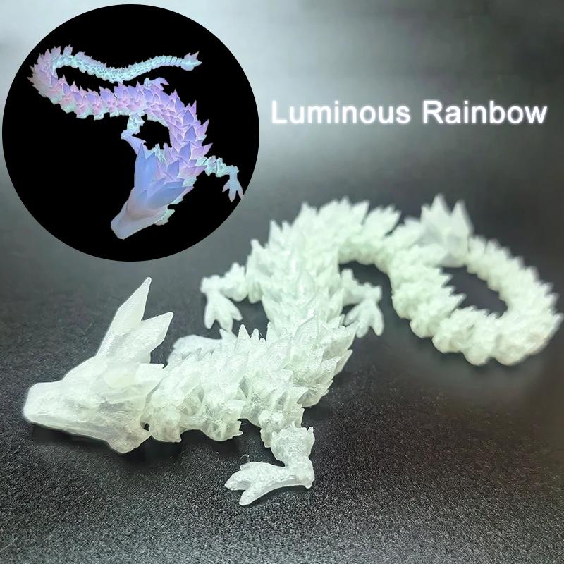 3D Printed Gem Dragon Glow In The Dark Rotatable Articulated Dragons Crystal Figures Action Toy Desktop Ornament Birthday Gifts