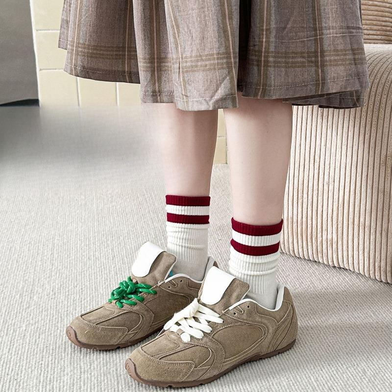 Women's Ankela Red Striped Mid-calf Socks Trendy Combed Cotton Long Calf Socks