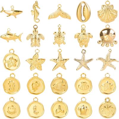 High Quality Starfish Shell Sea Turtle Marine Animals Charms For Jewelry Making Supplies 6pcs Stainless Steel Charm Pendant Bulk