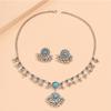 Moda Stile Etnico Indiano Set da 2 Pezzi in Zircone di Cristallo per Donne Collana Choker con Perline Metalliche e Nappa Orecchini Set in Zircone