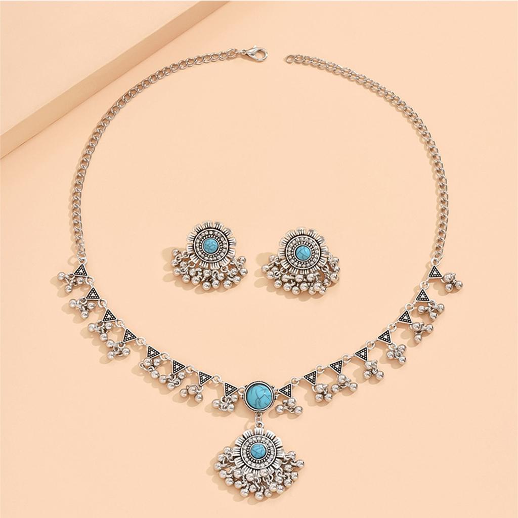 Moda Stile Etnico Indiano Set da 2 Pezzi in Zircone di Cristallo per Donne Collana Choker con Perline Metalliche e Nappa Orecchini Set in Zircone
