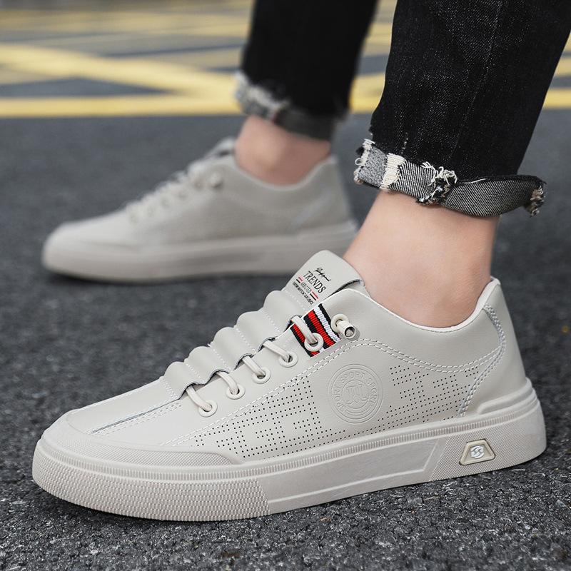 Men's Shoes Summer Hollow Men's Casual Board Shoes Leather Surface Soft Sole Breathable Single Shoes Inner Height Increase Men