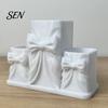 Aesthetic Desk Decor for Girls 3D Printed Makeup Storage Box with Bow Design, Desktop Cosmetic Organizer Cosmetics Vanity Table, Three Compartments
