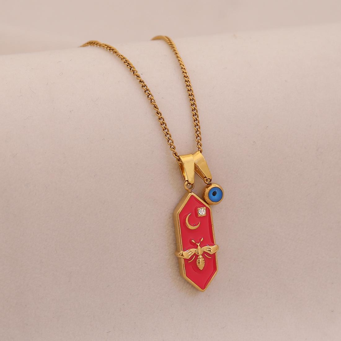 

Euro-American French style light luxury hexagonal bee necklace star moon tarot pendant червоний