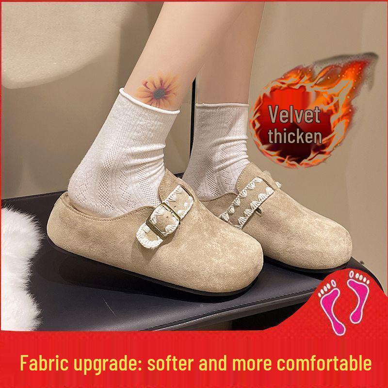 Thick-Soled Fleece-Lined Retro Birkenstock Women s Furry Round-Toe Slippers for AutumnWinter 35 2898₽