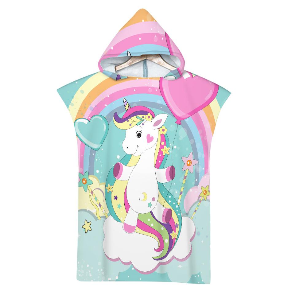 Unicorn Hooded Cloak Pink Quick Dry Large Beach Bath Towel Microfiber Wetsuit Adult Child Parent-Child Changing Poncho Bathrobe
