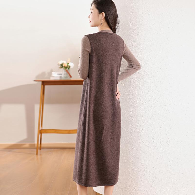 Dámské kašmírové šaty Qinghe kašmír 30% kašmír 70% vlna podzimní a zimní kašmírová sukně měkká a teplá