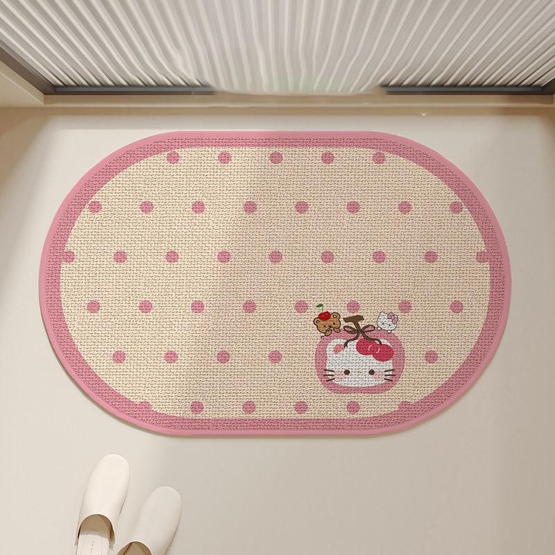 Flax Diatom Mud Floor Mat Water-absorbing Non-slip Mat Bathroom Door Floor Mat Cute Cartoon Hello Kitty Bathroom Floor Mat 40*60cm