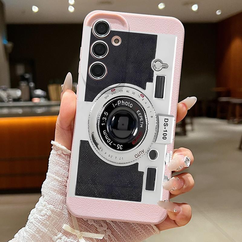 Vintage Camera Pattern Case For Samsung S26 Ultra A57 A37 A17 A18 S25 S24 S23 S22 Ultra S21 FE A15 A35 A55 A16 A36 A56 5G Leather Texture Soft Cover