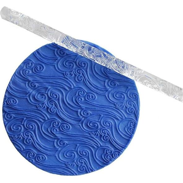 Embossing Acrylic Clear Rolling Pin Sea Wave Effect Texture Cake Decorating Baking Rolling Pin Baking Tools and Accessories(ZS290)