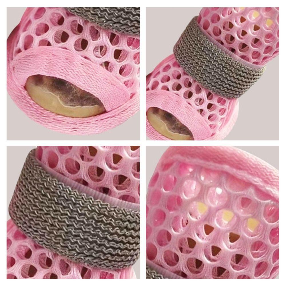 4Pcs Cute Mesh Dog Shoes Non-slip Soft-sole Cooling Dog Boots Breathable Elastic Strap Pet Sandals For Small Medium Pets