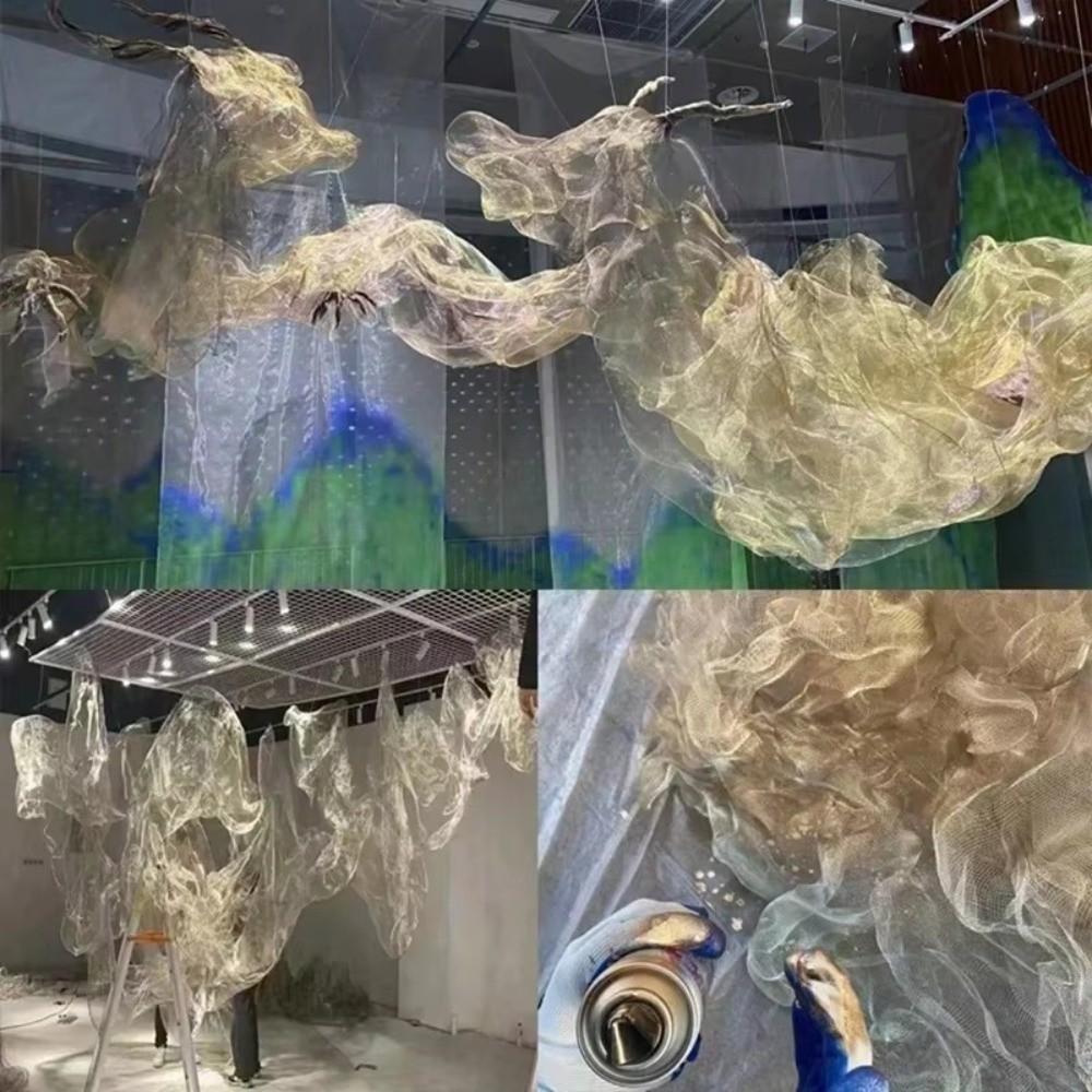 Cloud Fog Mesh Hard Mesh Cloth Pleated Shape Shapeable Wire Fashion Bright Organza Fabric