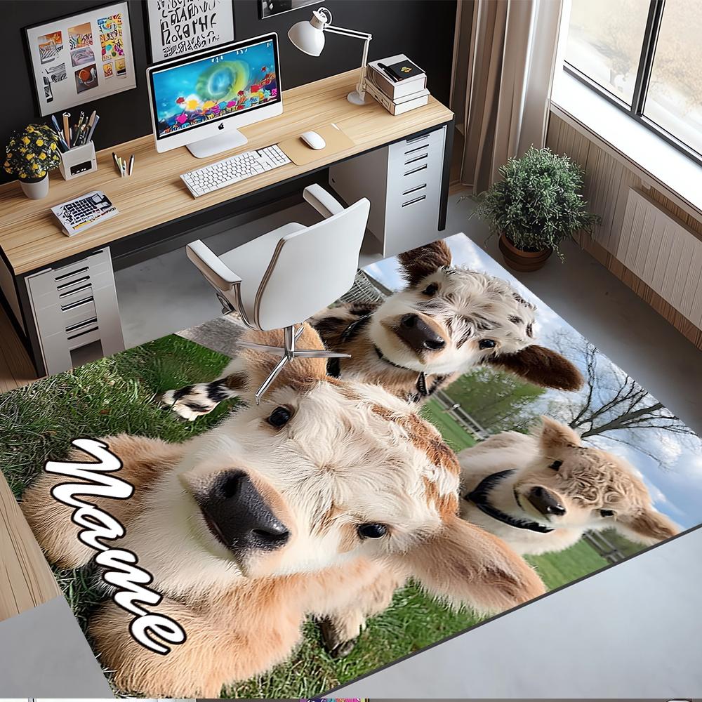 Custom Name Cow Printed Carpet,Rug for Office Chair Living Room Bedroom Kitchen Room Decor Gifts.