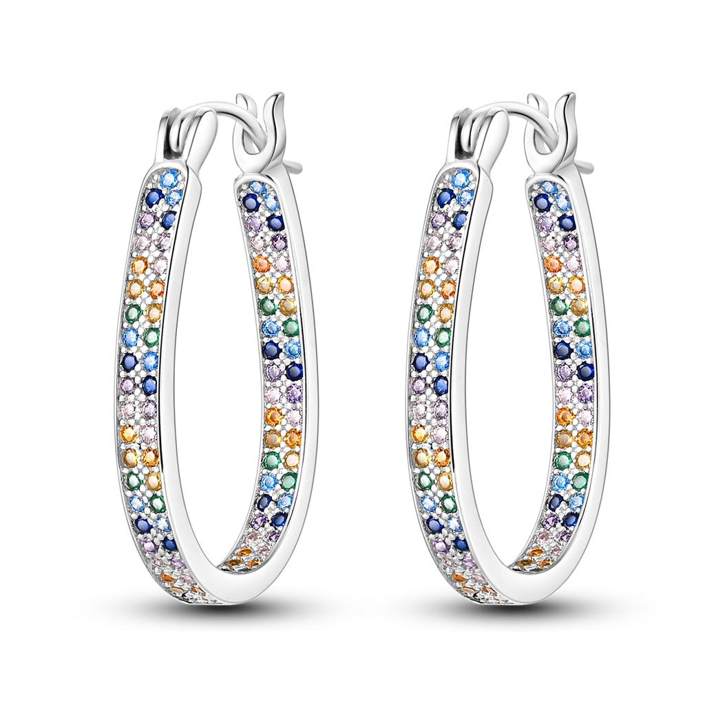 925 Silver Earring Sparkling Colorful Zircon Hoop Earring Round Shape Pendientes Fine Jewelry Gift For Woman