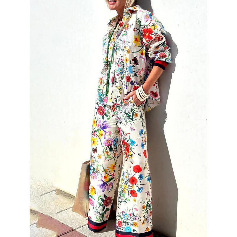 European and American Leisure Trousers Shirts Fashion Top Printed Set, Casual Pants, Shirt,