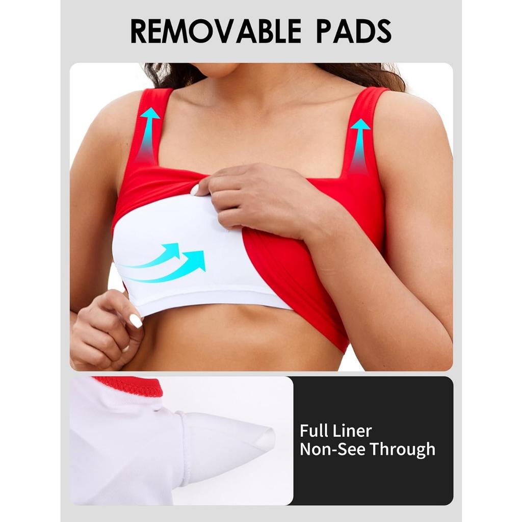 Charmleaks Top Bikini da Donna Scollo Squadrato Top da Nuoto Asciugatura Rapida UPF 50+ Imbottito Solo Top Costume da Bagno