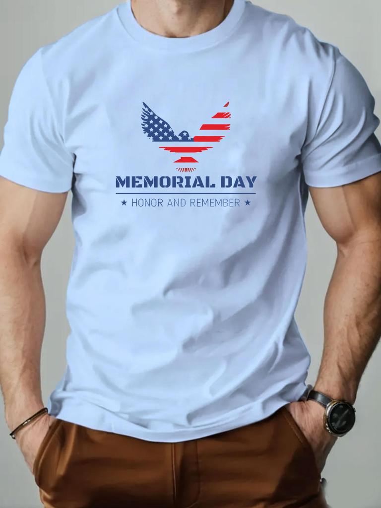 Male T-Shirt 100% Cotton Memorial Day American Eagle Print Tee for Men 2025 Fashion Summer Casual Breathable Crewneck Daily Top