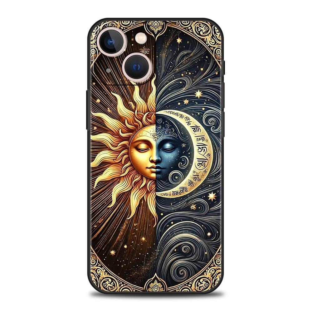Moon Sun Phone Case For iPhone 17 16 15 Pro Max 11 12 13 14 7 8 Plus SE 2020 X XR XS Cover Soft Black