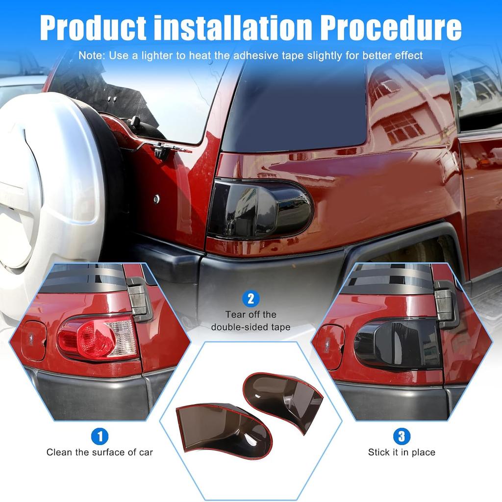 2PCS Taillights Smoked Tint Light Lamp Covers for Toyot@ FJ Cruiser 2007-2021, ABS Material Car Lights Guard Cover Trim Exterior Accessories,