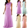 O-neck Waist Tight Sleeveless Draped Hem Chiffon Dress Elegant Crochet Lace Patchwork Long