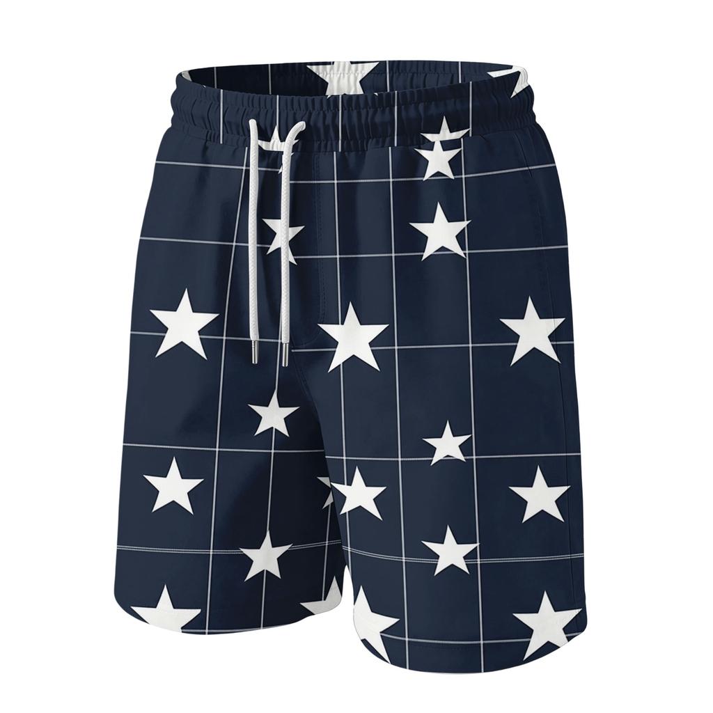 Men's Casual Drawstring Waist Shorts with Star and Wave Print Lightweight Summer Beach Shorts for Everyday Wear
