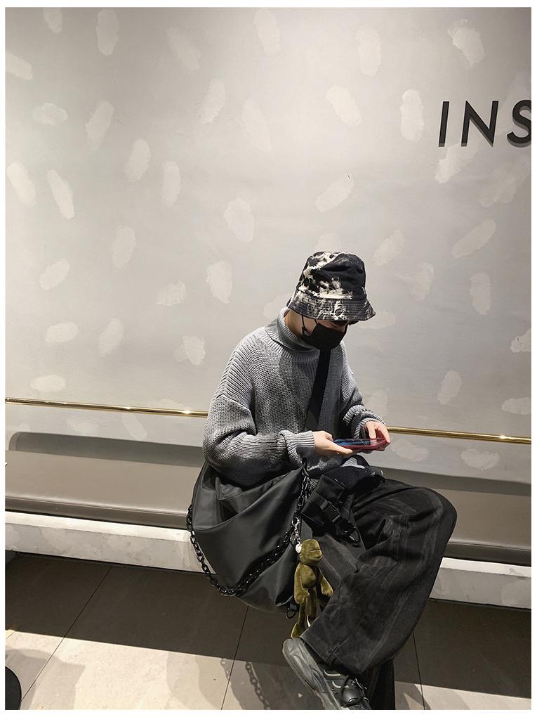 Unisex Hong Kong Style Black Crossbody & Tote Bag - Large Capacity for Men & Women, Ideal for Work or College