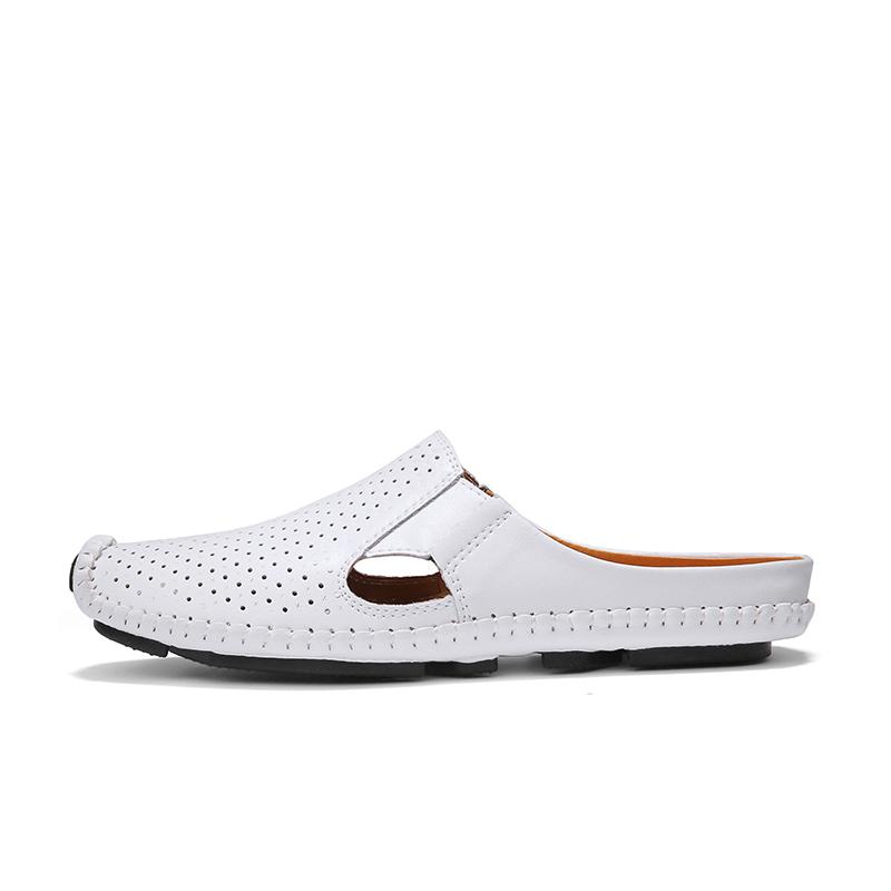 2025 Summer Leather Half Shoes For Men Semi-Drag Casual Shoes Mules Mens Loafers Slippers Slip on Flats Driving Shoes Man