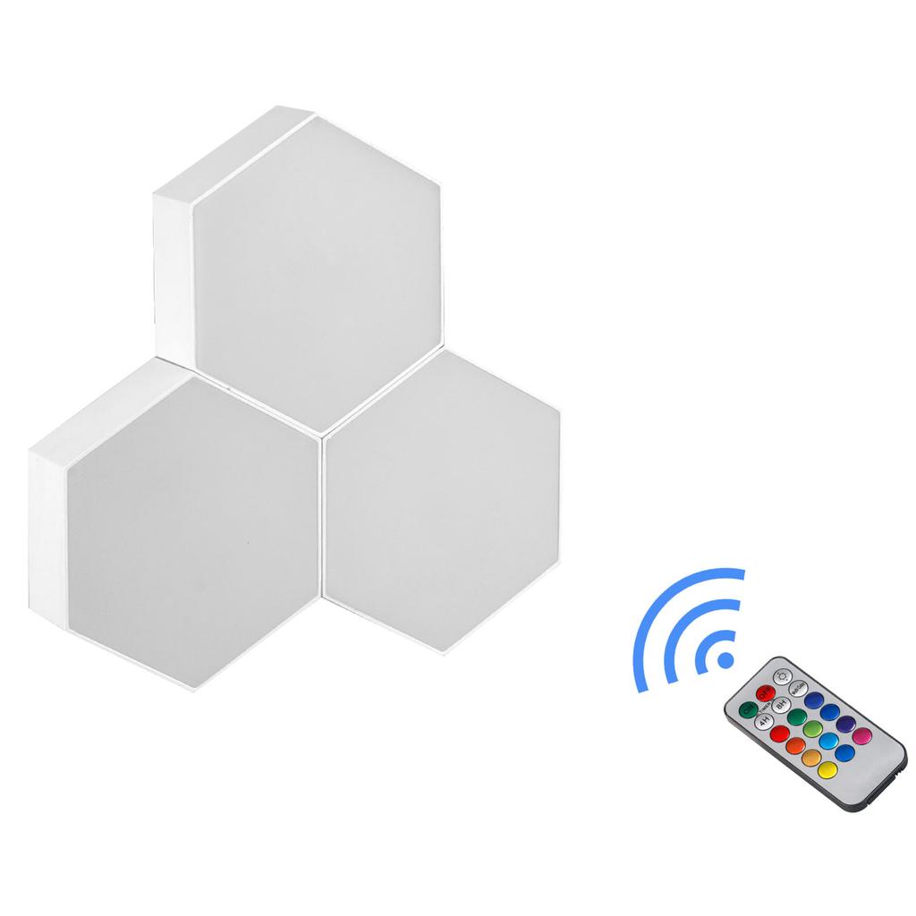 Smart RGB Hexagonal LED Wall Lamp with Remote Control Modular Honeycomb Quantum Light for Bedroom DIY Decoration Night Light