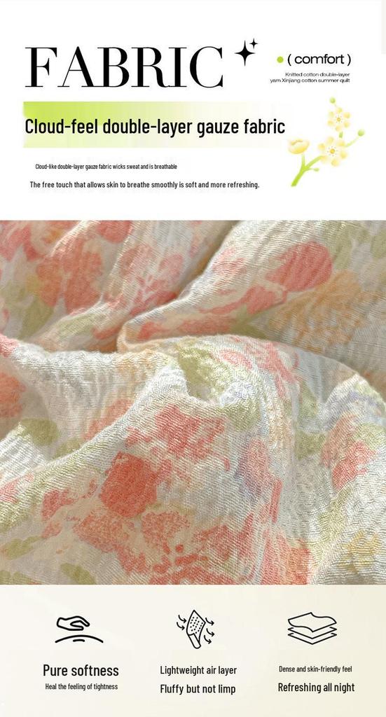 Double-Layer Gauze Summer Comforter Set: Single Piece, Machine Washable, Ideal for Air-Conditioned Rooms, Spring & Summer Use
