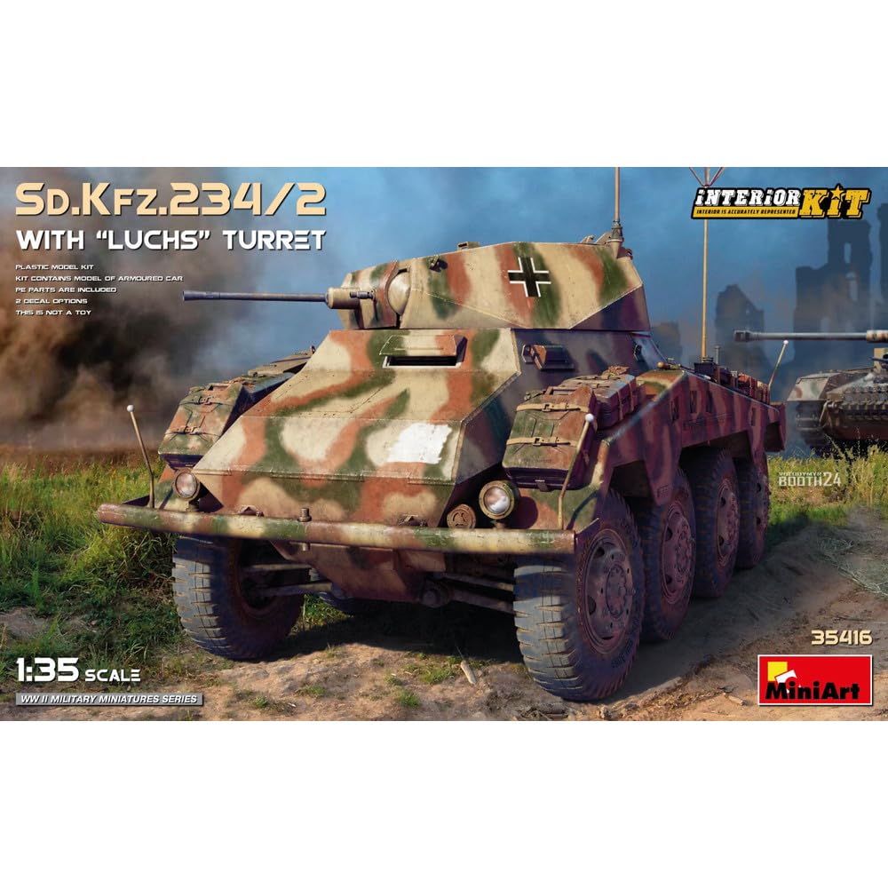 MiniArt WWII German Army Heavy Armored Vehicle with Lux Plastic Model Kit MA35416 1/35 8-Wheeled Sd.Kfz.234/2 Turret,