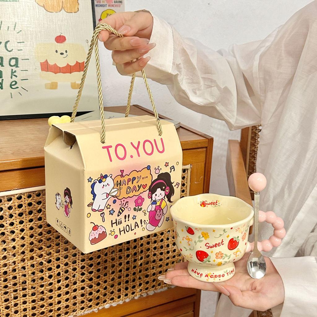 Windige Sommerfrucht Keramiktasse Hoch Aussehende Mädchen Tasse Paar Wasserbecher Zuhause Kinder Frühstückstasse