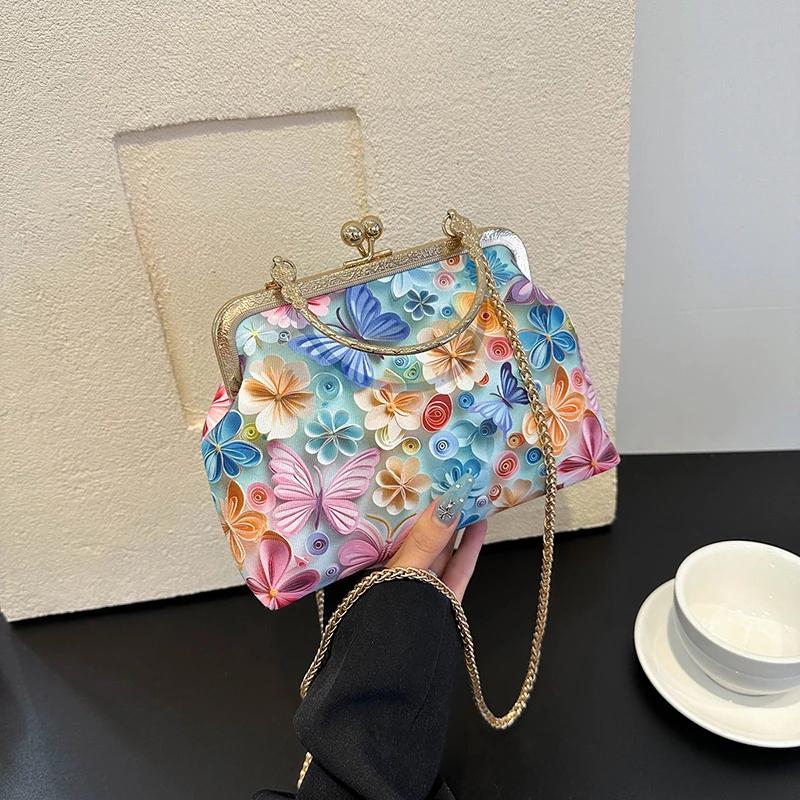 Exquisite Versatile Chain Flower Printing Trend Ladies Shoulder Bags 2026 High Quality Sweet Dinner Crossbody Bags for Women