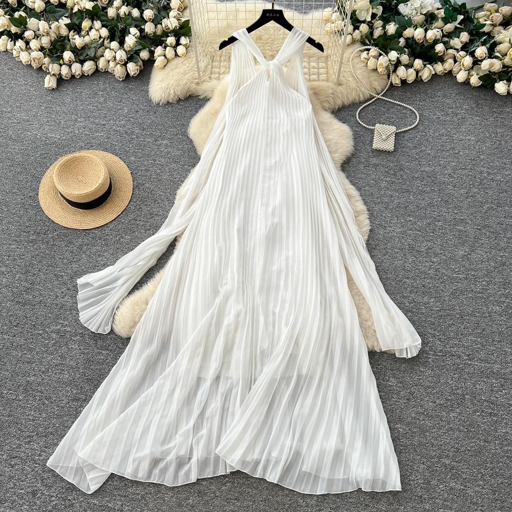 Coffee Break French Design Sense Lace-up Square Neck Small Flying Sleeve Waist Backless Strap Skinny Temperament Gentle Wind Dress