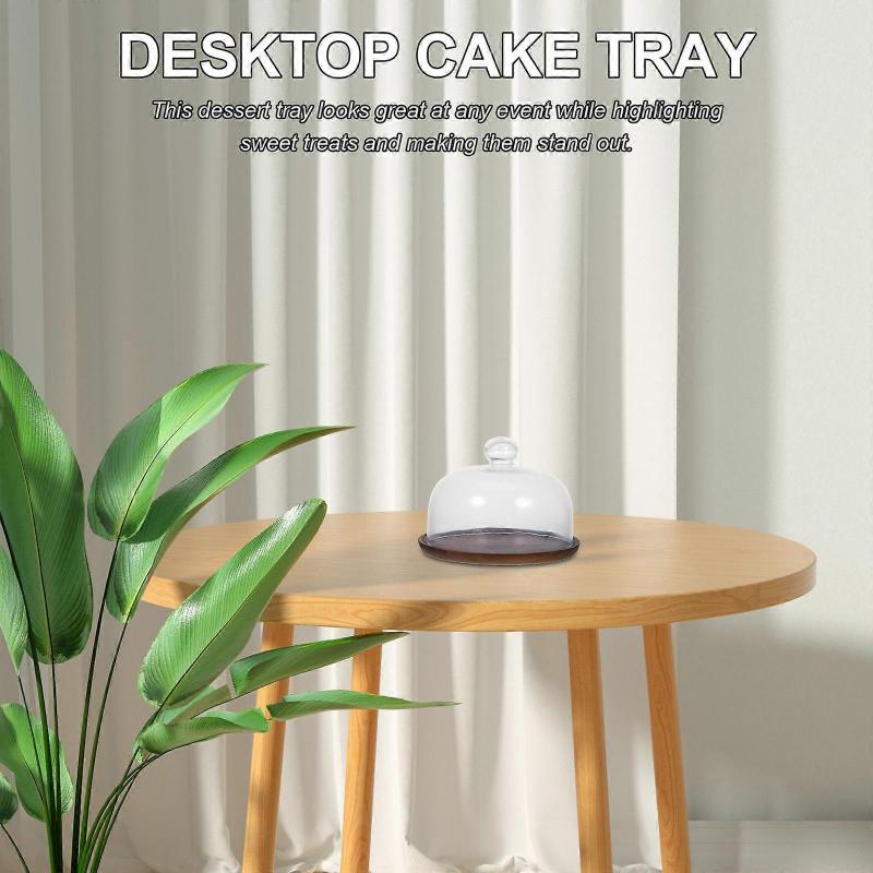 Elegant Design Wood Cake Plate With Dome For Home Users 20.30X20.30X15.50CM Food Protection 1Set