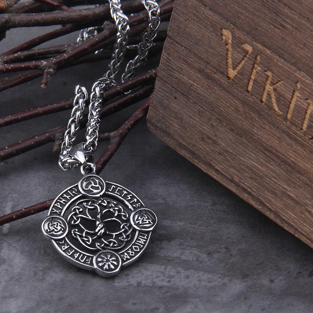 Gioielli Vichinghi Albero della Vita Collana Catena in Acciaio Inossidabile Argentato per Donne Ciondolo con Rune Vichinghe cadenas mujer