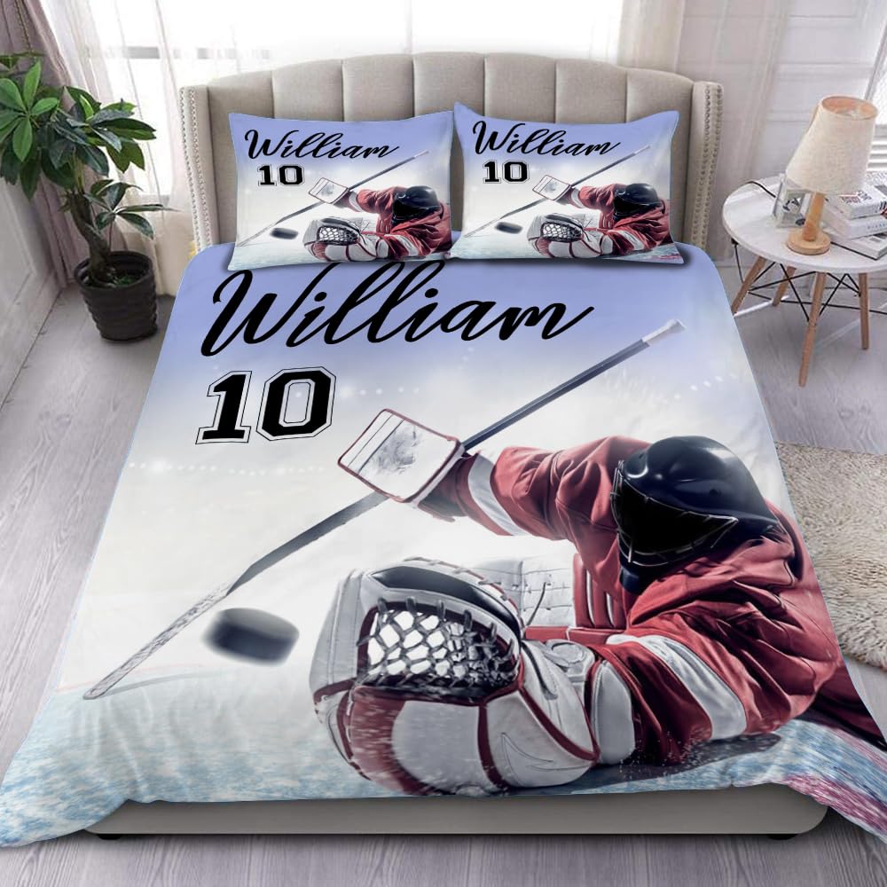Comforter Ice Hockey Bedding Set Twin Size Kids Ice Sports Games Comforter Set For Boys Girls Teens Hockey Player