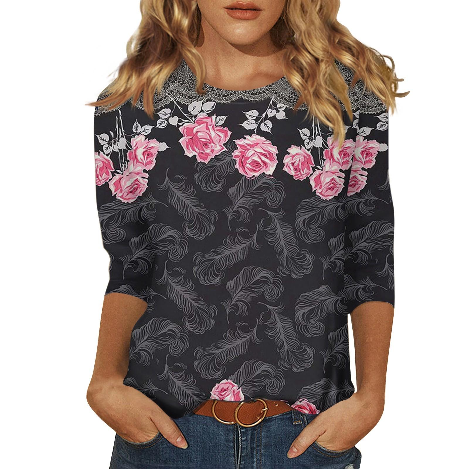 

Рубашки с рукавом 3/4 для женщин Топы Футболки с рисунком Блузки Повседневные топы больших размеров Базовые топы Пуловеры Топы для женщин Женские топы и блузки 6XL