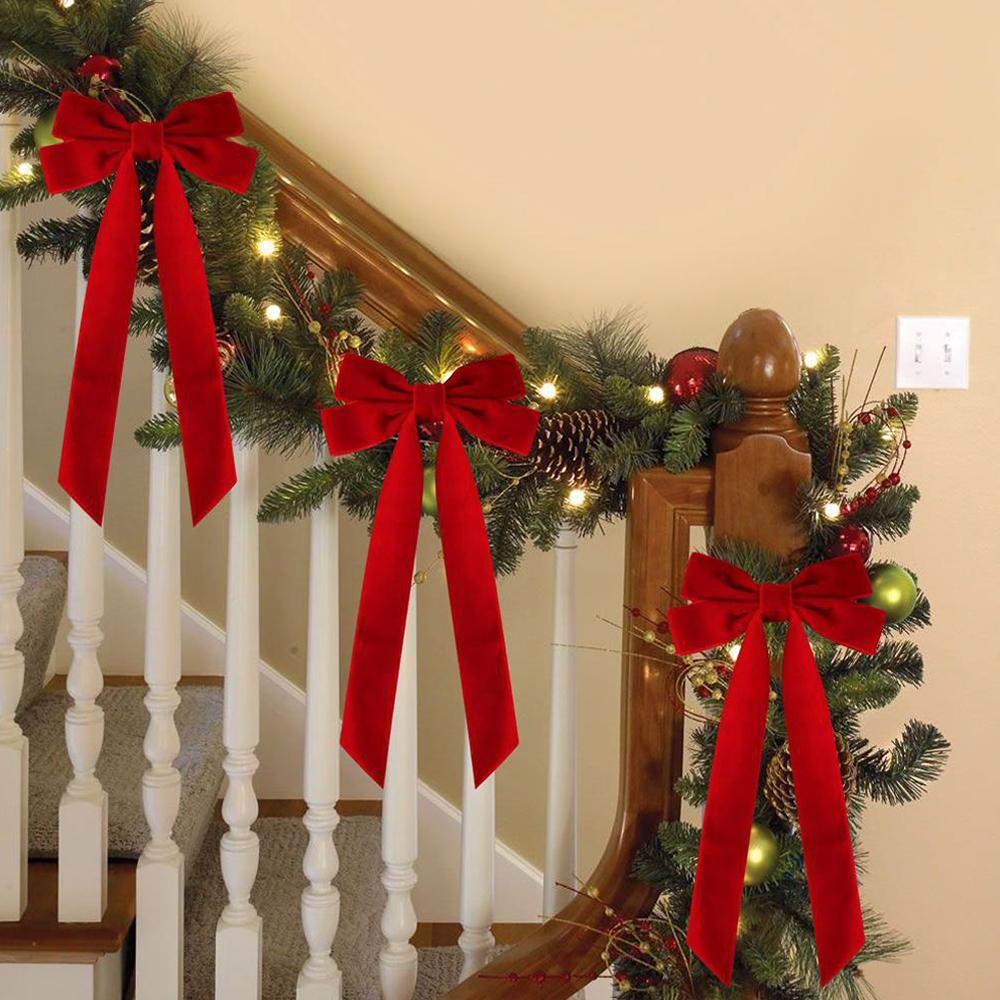 12 Pièces Nœud Papillon Ruban Rouge Pour Arbre de Noël Fêtes Décorations de Noël Ornements Festifs DIY Fournitures de Fête à Domicile Cadeaux
