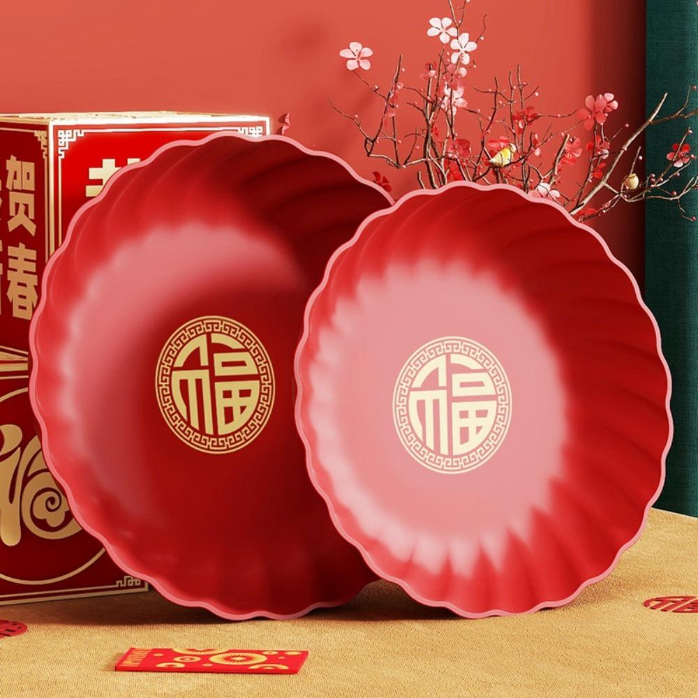 Round Wedding Snack Tray Red Serving Tray Wedding Supplies Chinese New Year Nut Plate  Fruit