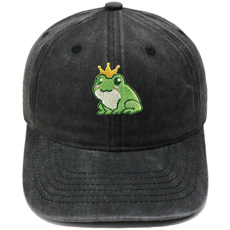 New cartoon crown frog embroidery baseball cap retro and old cute men's and women's casual sunshade dad hat