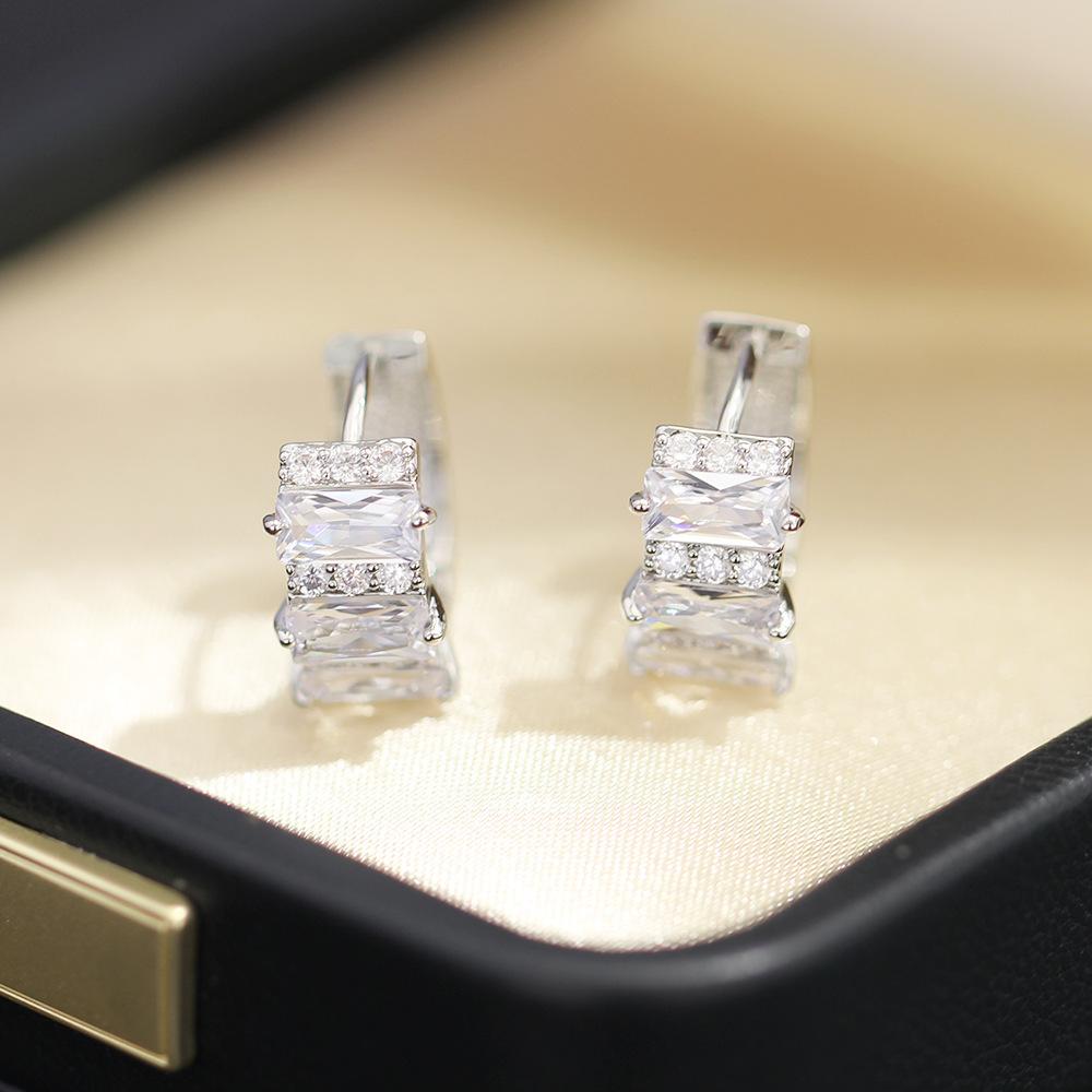 Japan and Korea light luxury micro-inlaid rectangular zircon earrings temperament fashion niche design high-end earrings earrings