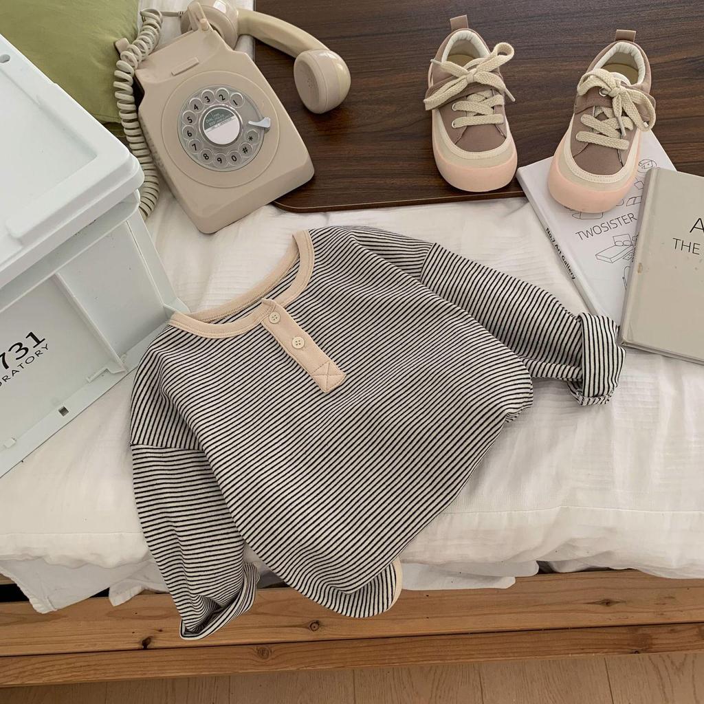 Kids' 2025 Korean-Style Striped Long-Sleeve T-shirt - Boys & Girls, Autumn Collection C0209