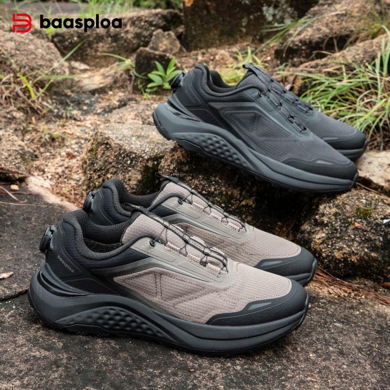 Baasploa men's hiking shoes, rotary buckle outdoor sports shoes, men's comfortable soft-soled casual walking shoes, anti-slip warm shoes