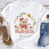 Afternoon Tea Bear with Picnic Printed Women's Summer Casual T-Shirt Trendy Top Tee Fashion Basic Short Sleeved O-Neck Tee