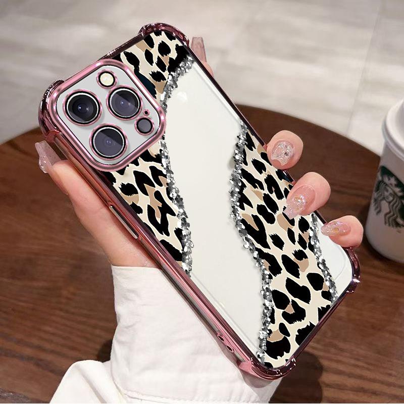 European and American broken diamonds and leopard print are suitable for Apple 17pm electroplating airbag mobile phone case iphone13 light luxury