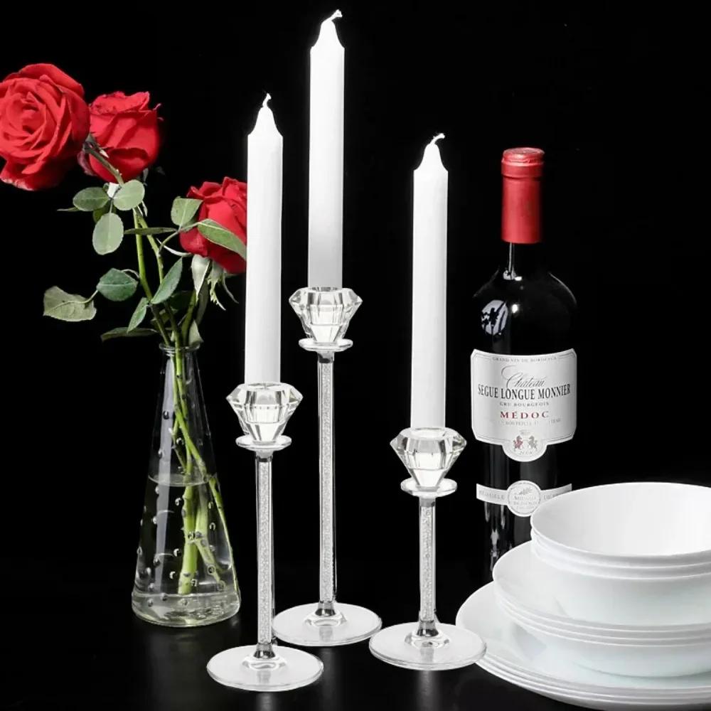 Clear Crystal Glass Candlestick Table Centerpiece Candle Holders for Wedding Party Living Room Decor