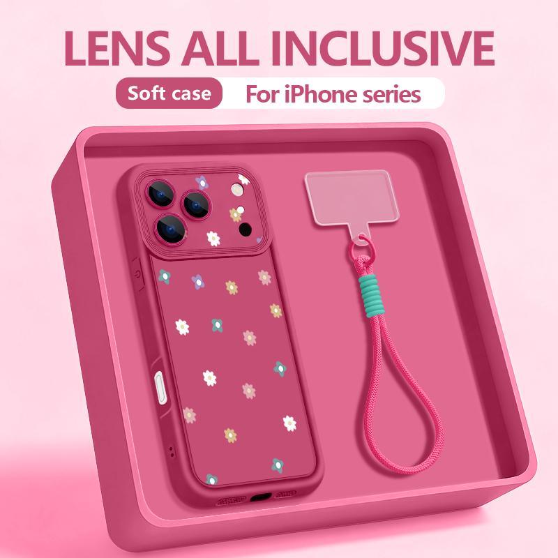 Wrist Strap Lanyard Phone Case For iPhone 17 Pro Max Air 16E 16 14 15 Pro 12 13 Pro Max 11 Colourful Plant Pattern TPU Cover