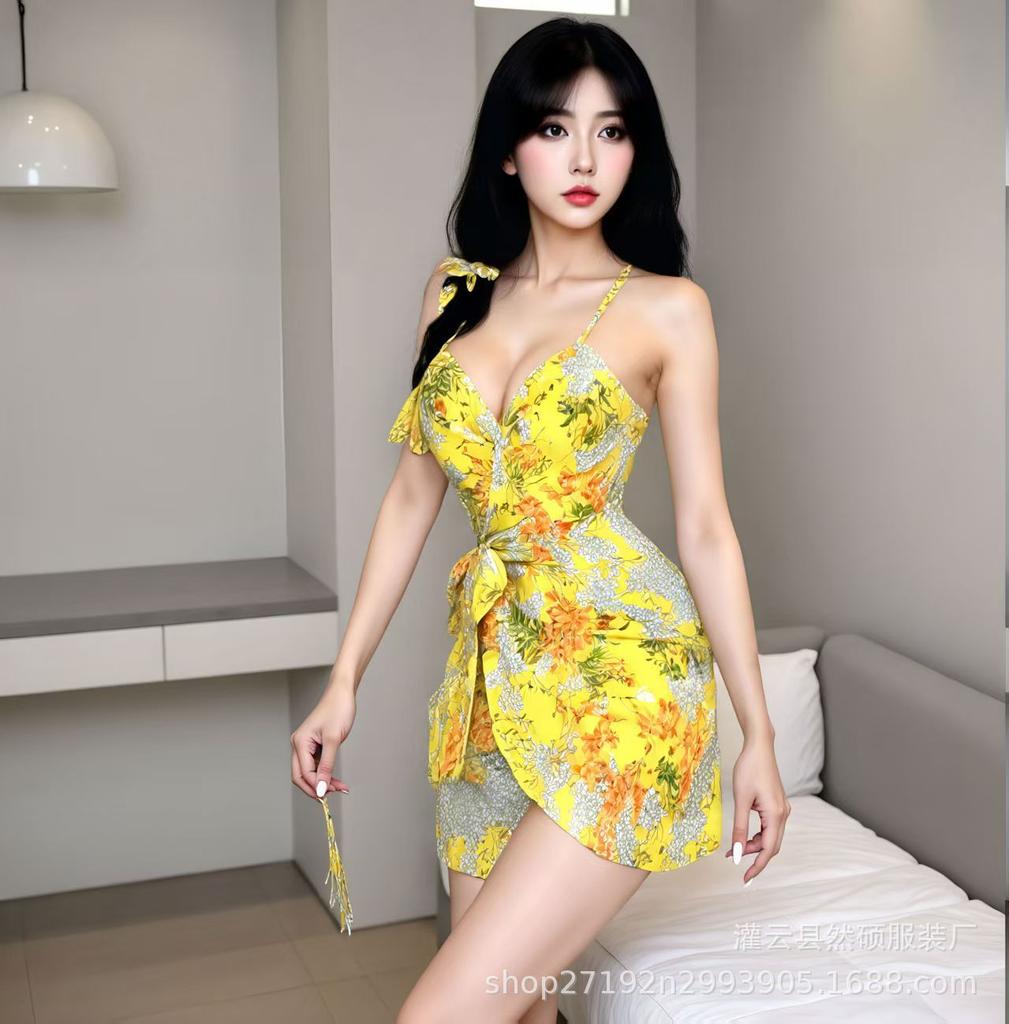 Yellow War Robe Sexy Women's Erotic Women's Underwear Tight Suspenders Passion Seduction Women's Midnight Charm Set 2426